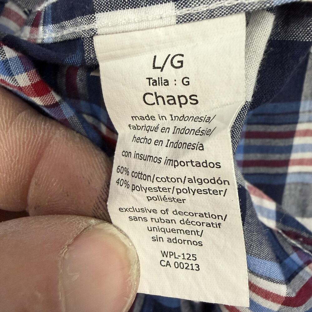 Chaps Shirt Mens Large Blue Red Plaid Short Sleeve Preppy Eclectic Grandpacore - Picture 8 of 14